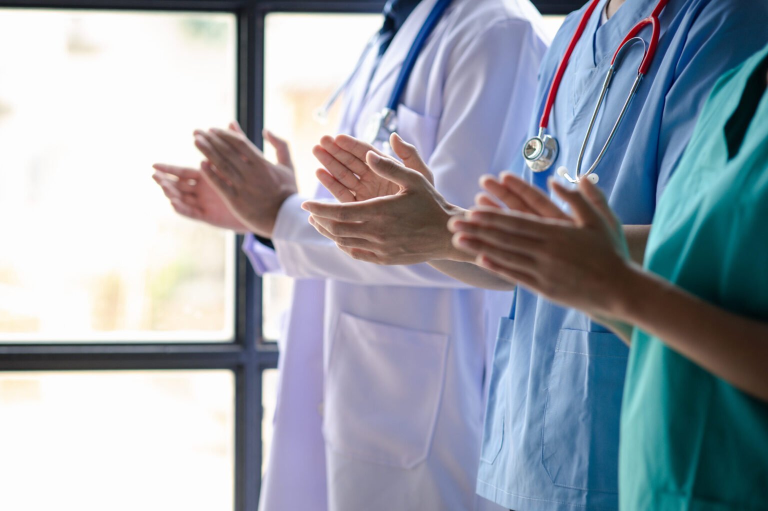 Strukovni fizioterapeut meeting room in the hospital, a group of doctors attended a stan